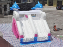 Dolphin Pink Inflatable Swimming Pool Slides For Inground Pools