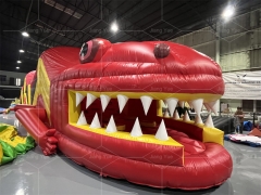 Red Crocodile Amusement Park Inflatable Obstacle Course Tunnel Run Challenge Sport Activities Game